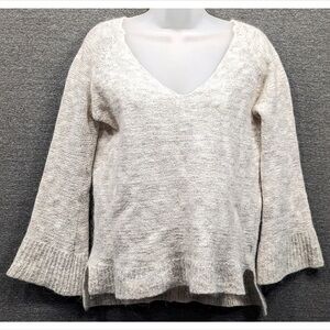 Free People Cream and Grey Color Oversized Alpaca Knit Sweater Bell Sleeves